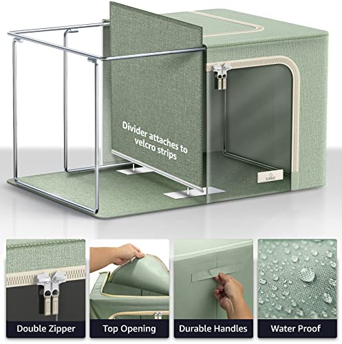 Sorbus Storage Bins With Divided Interior - Large Stackable & Foldable Organizer Containers With Metal Frame, Oxford Fabric, Large Window & Carry Handles - Organization For Bedroom, Linens, Clothes & More #TOP3