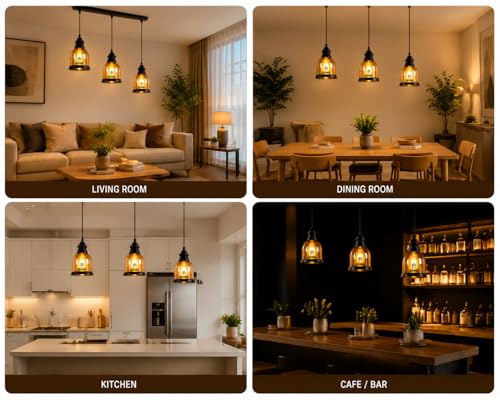 Image of DECOHOME Modern Ceiling Light Pendant Lamp | Stylish Hanging Lights for Dining, Kitchen & Living Room | Premium Build with Elegant Design & Warm Ambient Lighting (Golden-Black-Luster Set)