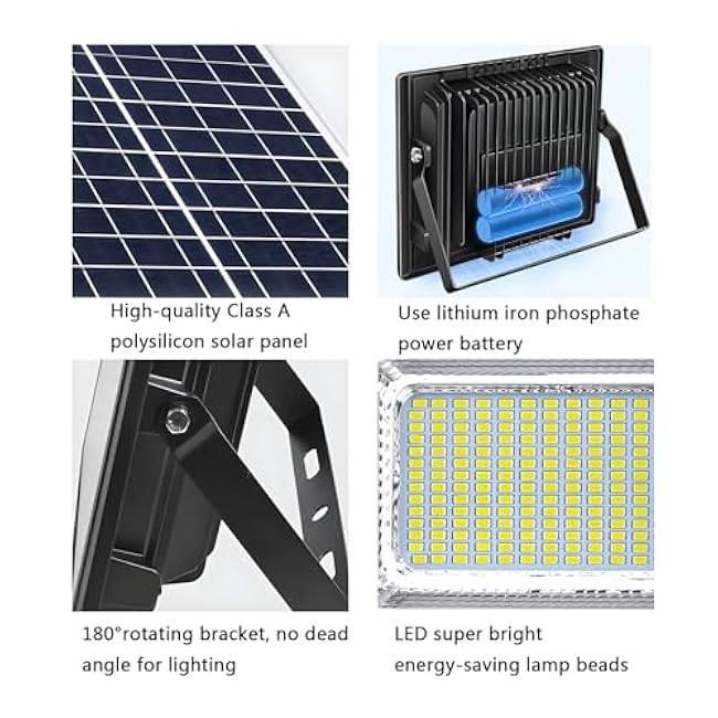 DuBom 100w to 800w 6500K Solar Flood Light Outdoor Remote, IP67 Waterproof Solar Power Security Light Auto On/Off, Dusk to Dawn for Yard, Gazebo, Shed, Barn, Porch, Patio, Garage, Garden (100W)