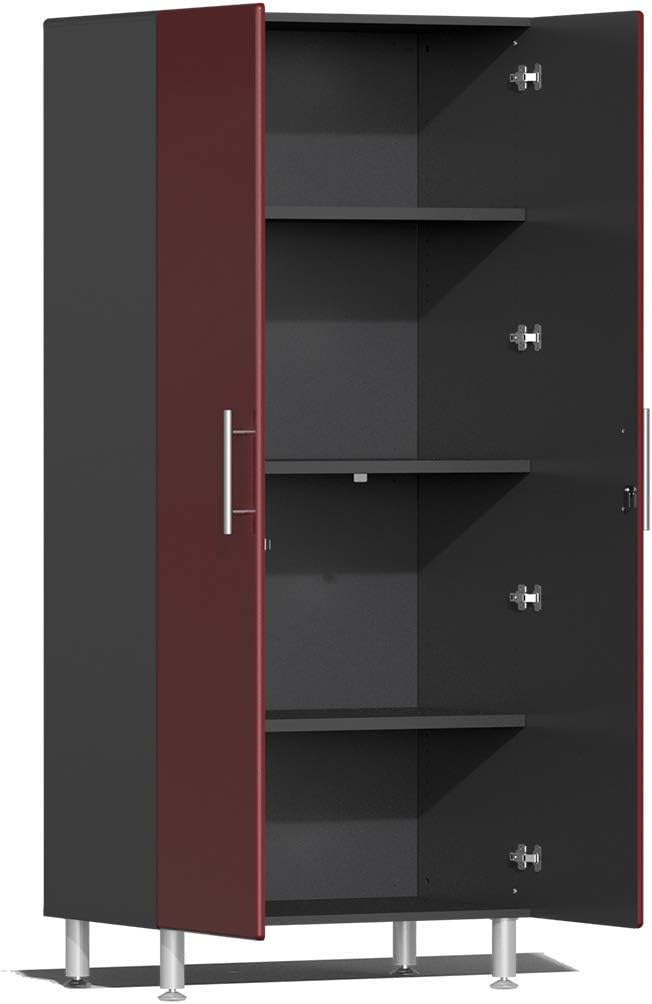 Ulti-MATE UG22092R 9-Piece Garage Cabinet Kit with Bamboo Worktop in Ruby Red Metallic