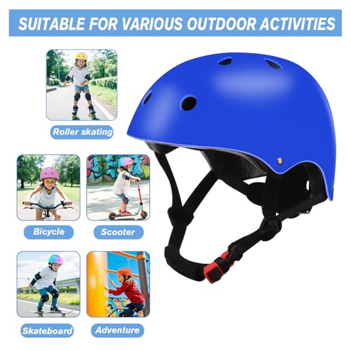 Image of Color Gradient Adjustable Kids Bike Helmet with Knee & Elbow Pads Set | Multi-Sport Safety Gear for Boys & Girls Ages 5-14 | Skateboarding, Scooters, Roller & Inline Skating, Longboarding