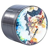 Trippy Cat Flower Spice Grinder,Large 4 Piece 2'inch Grinders Silver