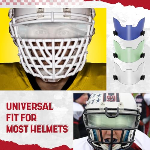 Chapou 3 Pack Football Visor for Youth Adult Football Helmets Visor Eye Protection for Helmet and Face Mask Sport Universal Football Visor with Clips Cleaning Wipes(Transparent, Green, Blue)