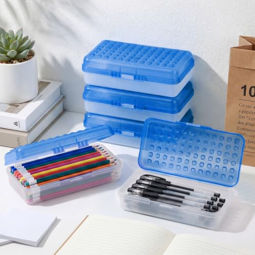 Image of Blulu 12 Pack Plastic Pencil Boxes Bulk Large Pencil Case,Dark Blue | 8.5 x 5.5 x 2.4in, with Snap Lid, Large Capacity Pencils Holder for Organize and Carry, Watercolor Pens Stationery for Office
