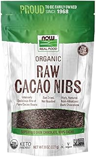 NOW Foods, Organic Raw Cacao Nibs, Rich, Pure Cacao Bean Bits, Dark Chocolate Flavor, Certified Non-GMO 8-Ounce (Packaging May Vary)