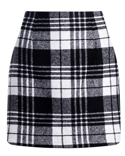 YINGWIN Bleistiftrock Minirock Kariert Rave Rock mit Hose Drunter Wollrock für Herbst und Winter hohe Taille Figurbetonter Festival Outfit Damen