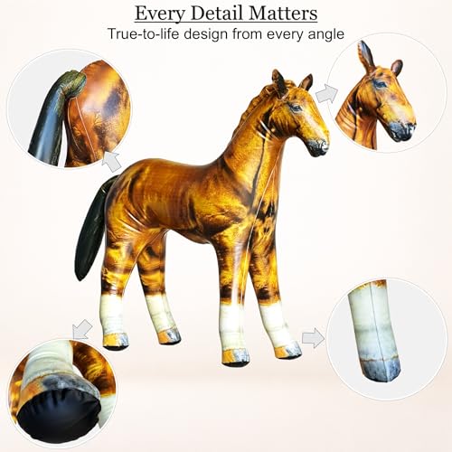 Jet Creations 38\" L, Inflatable Horse Toys, Golden Brown Blow-Up Horse Toy Figure for Decoration or Play, Livestock Theme Party, Birthday, VBS, Photo Prop, Thanksgiving, Christmas Winter