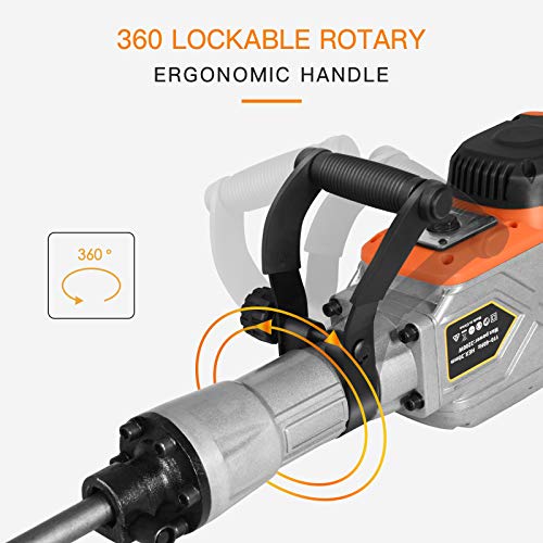 SUNCOO Electric Demolition Jack Hammer, 1900BPM Heavy Duty Jackhammer Powerful Rock Pavement Concrete Breaker Drills Kit with Gloves, Wheeled Case, Goggle and Flat&Point Chisels Bits