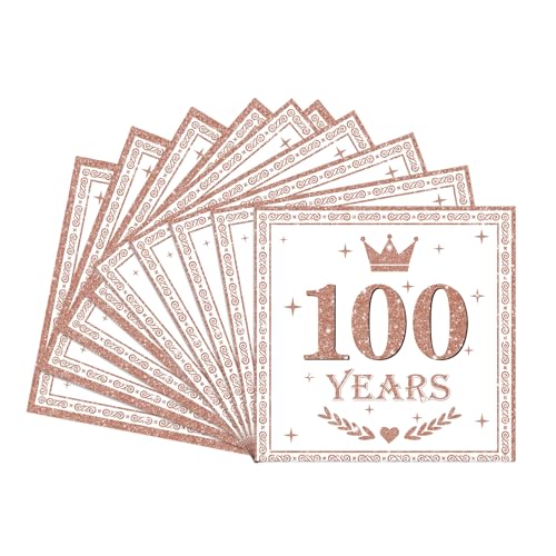 20Pcs Tovaglioli Compleanno 100 anni, Tovaglioli di Carta Decorati Oro Rosa Eleganti, Happy Tovaglioli per Il 100° Pranzo, I Decorazioni per La Tavola per Donna Festa di Decorazioni Compleanno