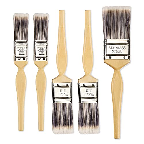 Winsome Paint Brush Set of 5 Paint Brushes for Furniture Paint & Wall Paint with No Bristle Loss, Natural Wooden Decorating Set for DIY, Ceiling, Indoor & Outdoor Painting 1 1.5 2 (Wood)