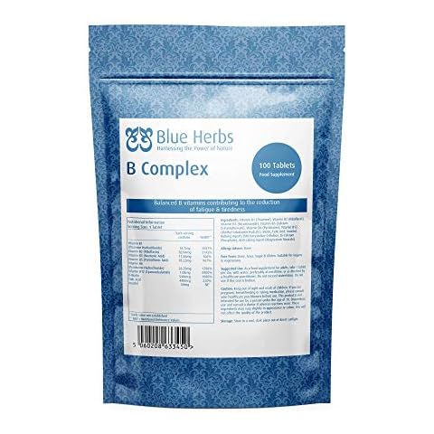 Blue Herbs Vitamin B Complex 100 Tablets | Contains All 8 B Vitamins in 1 Tablet | High Strength Vitamin B Complex | Vegetarian & Vegan Cover
