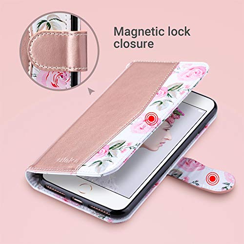 Ulak Compatible With Iphone 8 Plus Case, Iphone 7 Plus Wallet Case For Women, Pu Leather Wallet Case With Card Holders Kickstand Protective Flip Cover For Iphone 7 Plus/8 Plus 5.5 Inch, Floral #TOP7
