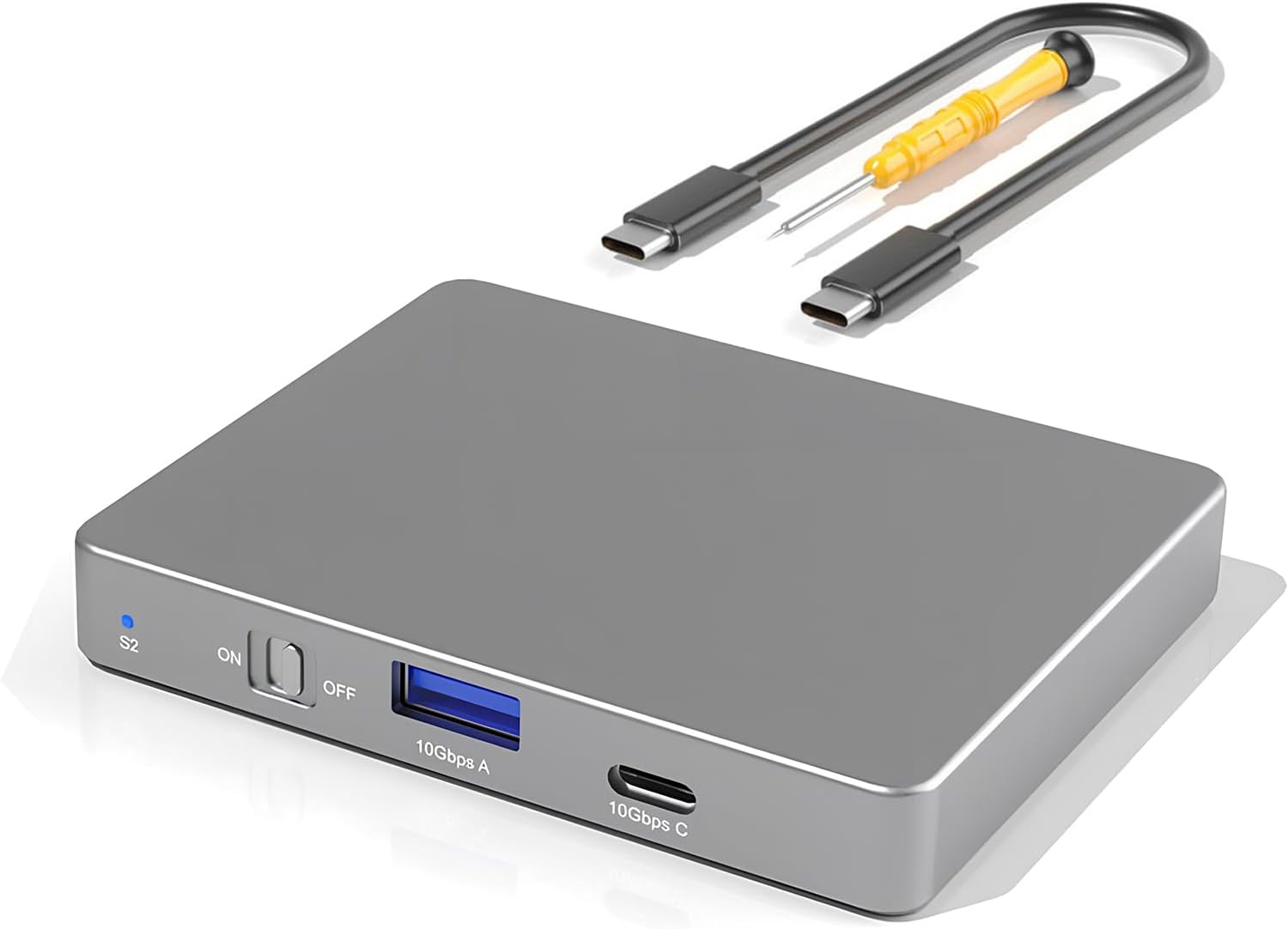 Dual M.2 NVMe SSD Enclosure USB C 10Gbps, Tool-Free Installation, Supports 2230/42/60/80 SSDs up to 4TB - Dual-Bay Multi-OS Compatible, Portable for Work & Travel（No SSD Included）