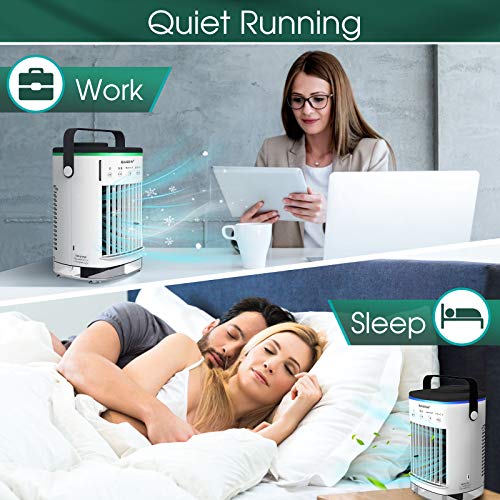 Portable Air Conditioner, Evaporative Air Conditioner Fan with Double Water Tank 4 Speeds 8H Timer 7 Colors, Camping AC Unit, Personal Air Cooler Desktop Air Conditioner with Handle for Office, Room