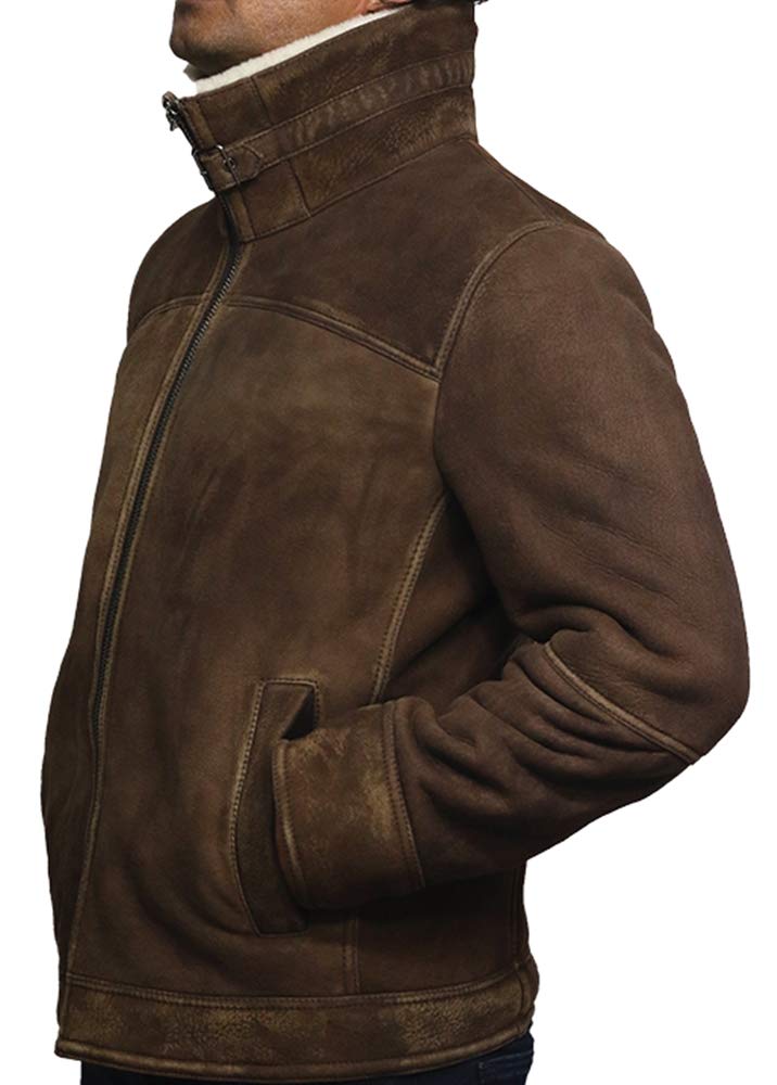 BRANDSLOCK Herren Schaffell Lederjacke Flieger Echter Shearling Bomber Fliegender Pilot