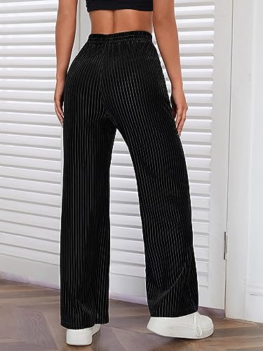 Women's Ribbed Velvet Wide Leg Pants Casual High Waisted Lounge Pants3