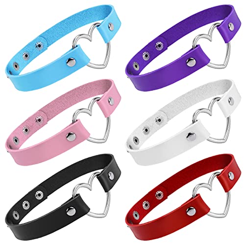 Love Heart Leather Choker 6PCS Adjustable Punk PU Necklace Goth Choker Soft Collar Chain for Women Girls Christmas Halloween Costume