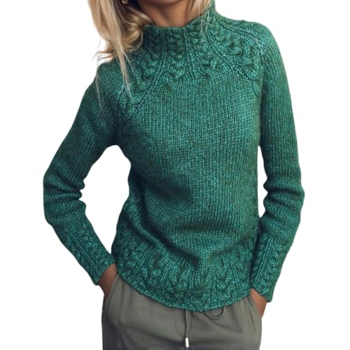 Womens Cable Knit Sweater Casual Crochet Turtle Neck Long Sleeve Sweaters Oversized Slim Solid Color Pullovers Tops