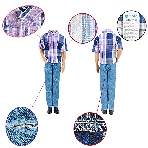 image for E-TING 3 Sets Fashion Casual Wear Plaid Doll Clothes Jacket Pants Outf