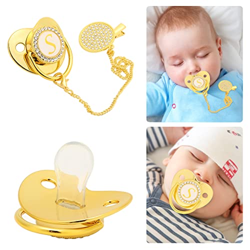 Image of Baby Pacifier, Pacifier Curved Design 26 Letters Baby Pacifier with Chain Clips for Newborn (S)