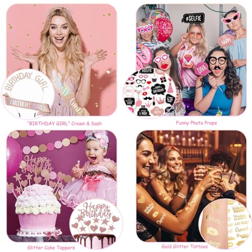Happy Birthday Party Decorations for Women Girls, Rose Gold Party Supplies — view 4