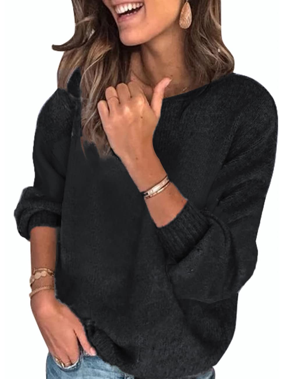 UMIPUBO Maglione Donna Chic Oversize Maglione a Maglia Colorblock Morbido Righe Pullover Casual Knitted Bluse Manica Lunga Moda Girocollo Tops Maglieria per Autunno Inverno Felpe Ragazza