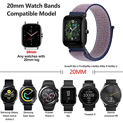 2 Pack Nylon Bands For Amazfit Gts 4 / Gts 4 Mini / Gts 3 / Gts2 / Gts 2E / Gts 2 Mini, 20Mm Quick Release Soft Breathable Sport Replacement Watch Strap For Amazfit Bip 3 Pro / Bip 3 / Bip U Pro/Bip/Bip Lite/Bip S/Bip S Lite/Bip U (Midnight Blue+Seashell) #TOP1