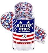 Patriotic Red White Blue Glitter Stick, Star HexagonSparkling Body Glitter, Waterproof USA Flag M...