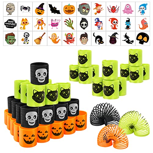 Fennoral 40PCS Mini Magic Halloween Springs Molle Spiral Spring Mini Springs Calabaza Calavera Araña para cumpleaños Clase Premios Fiesta de Halloween Favores Mantenga a los niños Felices Cover