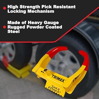 TRIMAX TCL65 - Trailer Wheel Lock - Fits 6"-10.5" Tires - Wheel Boot Lock for Trailer, Car, Truck, Boat, ATV, Camper, and More