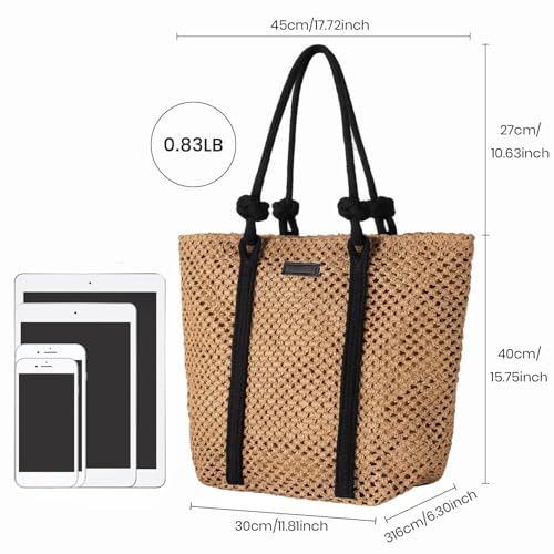 Bolso tote de paja para mujer tejido a crochet miniatura 7