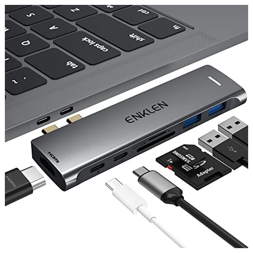 ENKLEN Hub USB C pour MacBook Pro 2016/2017/2018/2019, Adaptateur de Type C avec Thunderbolt 3, HDMI 4K, 2 USB 3.1, Lecteur de Carte SD/Micro SD, Port de Chargement de Type C, Gris