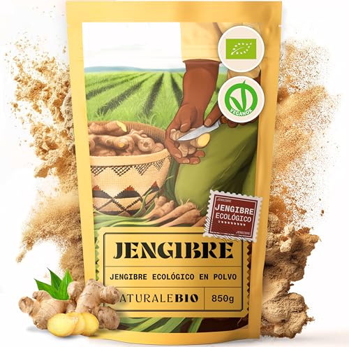NaturaleBio Jengibre Orgánico en Polvo 850g | 100% Puro y Natural, Sin OGM ni Aditivos | Cultivado de Forma Sostenible en Perú | Ideal para Cocinar, Infusiones, Batidos y Remedios Naturales