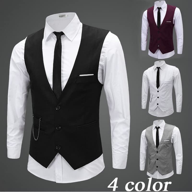 Mens Business Suit Vest Slim Fit Wedding Waistcoat4
