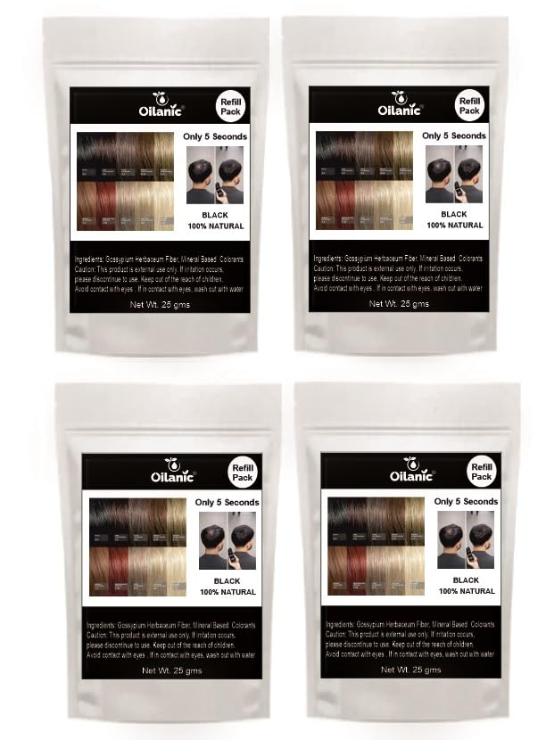 Hair Building Fiber Refill Pack for Instant Hair Volume (Pack of 4, Black, Each 25 gram)|Natural fiber for hair Thinning and Maintain Bald Spots Natural Plant-Based fibers for Men and Women-image-16