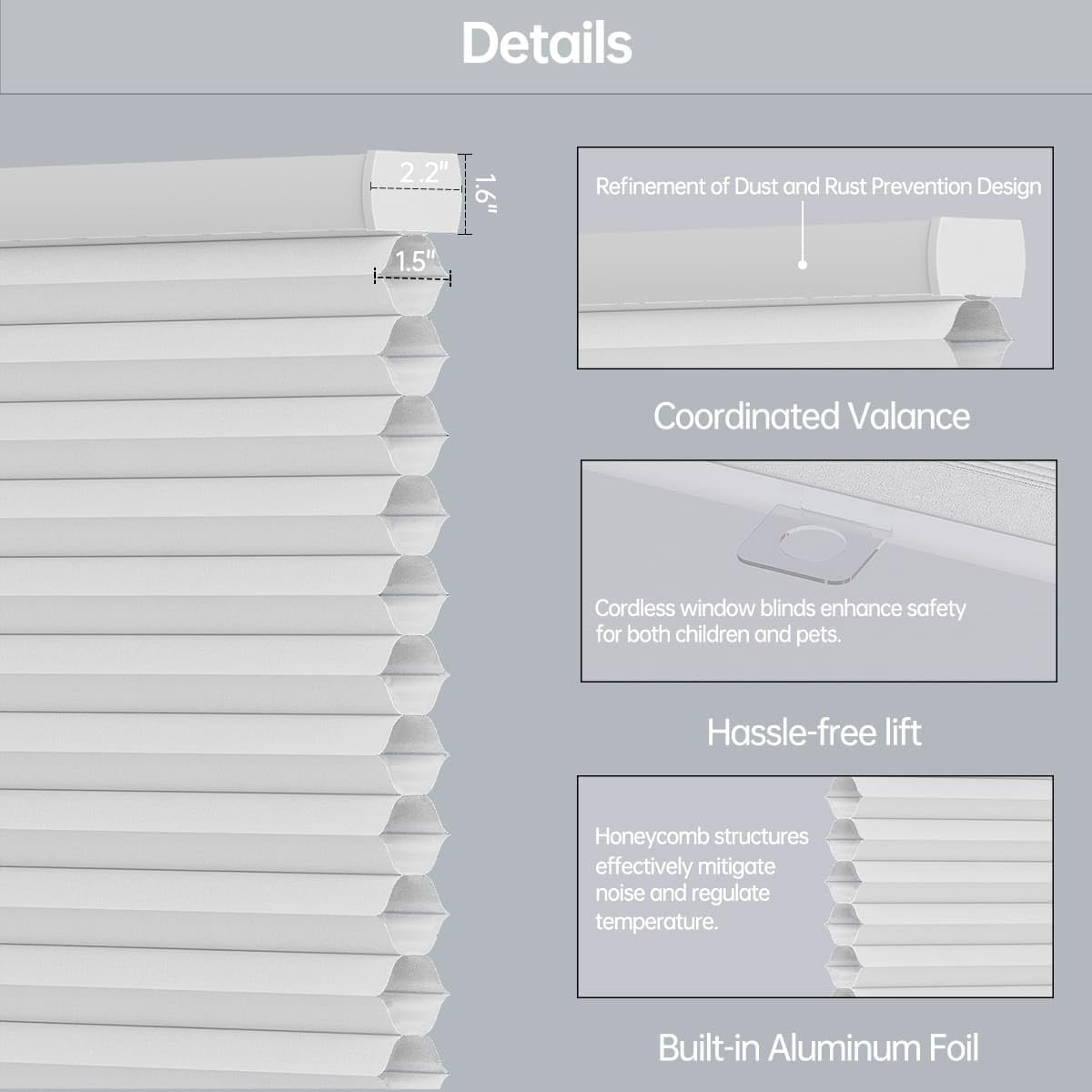 Cordless Cellular Shades Light Filtering Honeycomb Window Blinds Pull Down Cellular Shades 1.5 inch Cell Pleated for Bedroom Home Office (Half Shading White,24" W x 72" H)