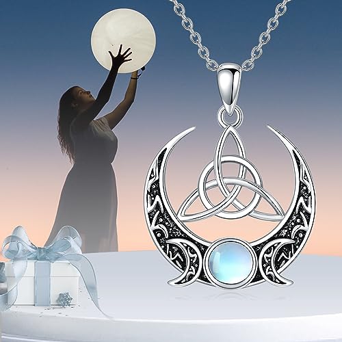 KQF Wiccan Pagan/Pentagram Moonstone Necklaces Sterling Silver Celtic Star Moon Pendant Necklace Amulet Witch Jewelery Talisman Gift for Women Men3