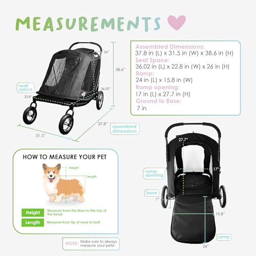 Apollo 3-in-1 Haustier-Kinderwagen | Hundewagen | Leichte abnehmbare klappbare tragbare Haustiertrage Tasche Jogger für mittelgroße und große Hunde und Katzen, Schwarz