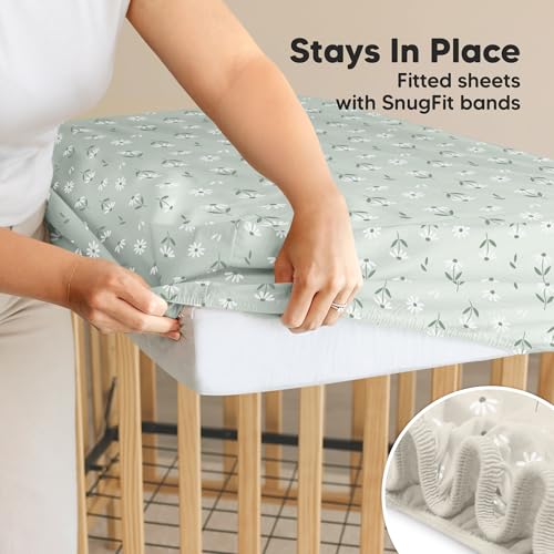 Image of 2-Pack Waterproof Crib Sheets for Boys, Girls, 52x28 Fitted (Daisies) | Organic Cotton Baby Crib Sheets, Toddler Mattress Protector Cover, Washable, Soft & Durable Baby Bedding Essentials