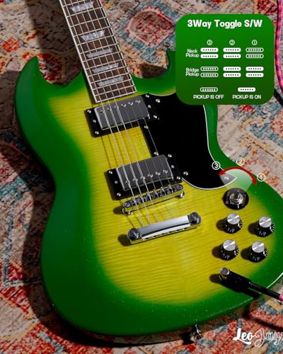 Image of Leo Jaymz 39 Inch Solid Body Electric Guitar - Poplar Wood Body,Maple Neck and Laurel Wood Fretboard (Green Flame)