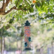 Glitzhome 20H Glass Hanging Mosaic Bird Feeder, Multi-Color Wild Bird Feeders for Outdoors Garden Yard Backyard Deck and Porch Decor,4 Feeding Ports