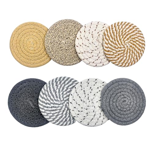 Lot de 8 Dessous de Verre Ronds de 11 cm pour Verres Faits à la Main Petit Dessous de Verre en Coton pour café Boissons Bar Tasses sous-Verres en Verre