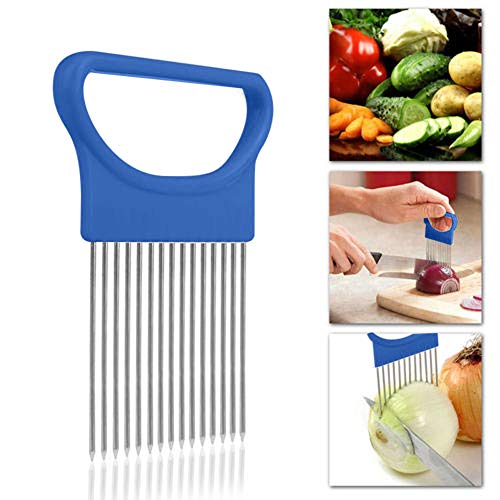 Food Slice Assistant Onion Holder Slicer, kitchen Gadgets kitchen Utensil Holder - Stainless Steel Vegetable Holder Tomato Slicer Meat Slicer, Cutting Kitchen Gadget Onion Peeler (Blue) - Thumbnail 4