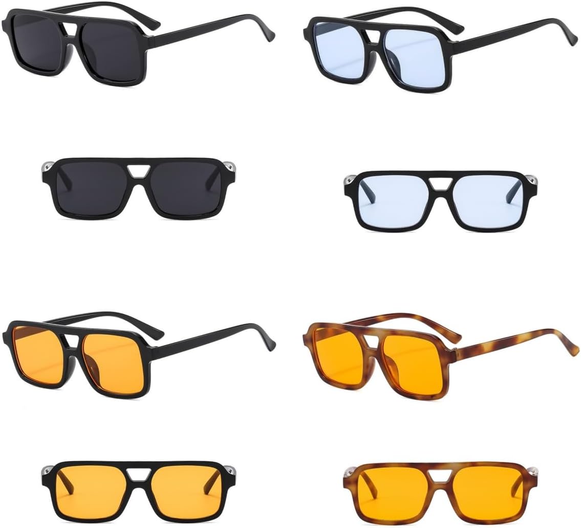 4 Pieces Retro 70s Square Aviator Sunglasses for Women Men Vintage Rectangle Aviator Sunglasses - Image 2