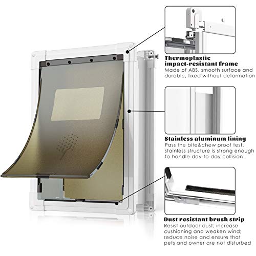 2021 Upgraded Dog Door,Pet Door for Dogs and Cats,Doggie Door for Exterior Doors,Durable Pet Doors with Aluminum Lining,Locking Sliding Panel,Consolidate Soft Flap Size:10.17'' W x 14.29'' H,Anti-Rust