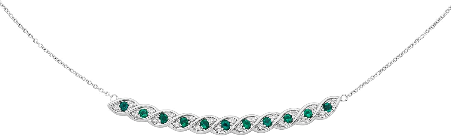 Boston Bay Diamonds 925 Sterling Silver Diamond & Gemstone Bar Necklace on 20” Adjustable Cable Chain