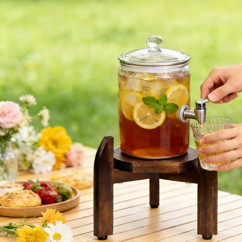 Adjustable Drink Dispenser Stand – Solid Wood Base Fits 8” to 11.2” Wide Containers, Heavy Duty 45 lbs Capacity for 5 Gallon Water Jug, Beverage Server, Flower Pot, Vase, Fish Bowl – Rustic Countertop Stand for Kitchen, Bar, Party