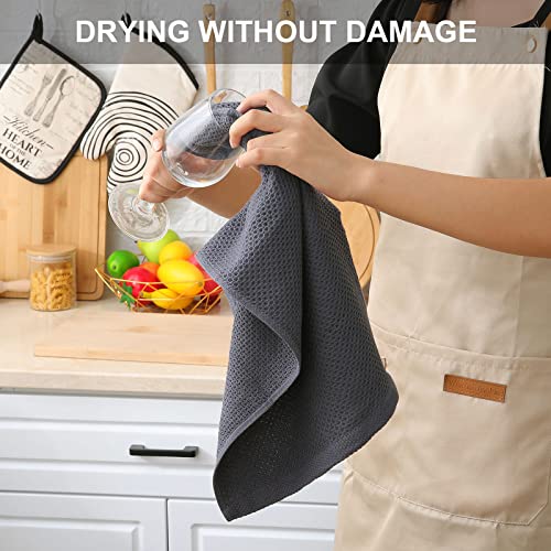 Homaxy 100% Cotton Waffle Weave Stripe Kitchen Towels, 13 X 28 Inches, Super Soft And Absorbent Dish Towels For Drying Dishes, 4-Pack, White & Dark Grey #TOP4