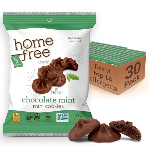 Homefree Chocolate Mint Mini Cookies, Gluten Free, Nut Free, Vegan, Individually Wrapped Packs, School Safe and Allergy Friendly Snack, 0.95 oz. (Pack of 30)