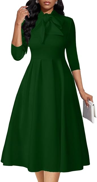 Church Dresses for Women Midi A-Line Fit and Flare Dress 3/4 Sleeve Elegant Party Dress